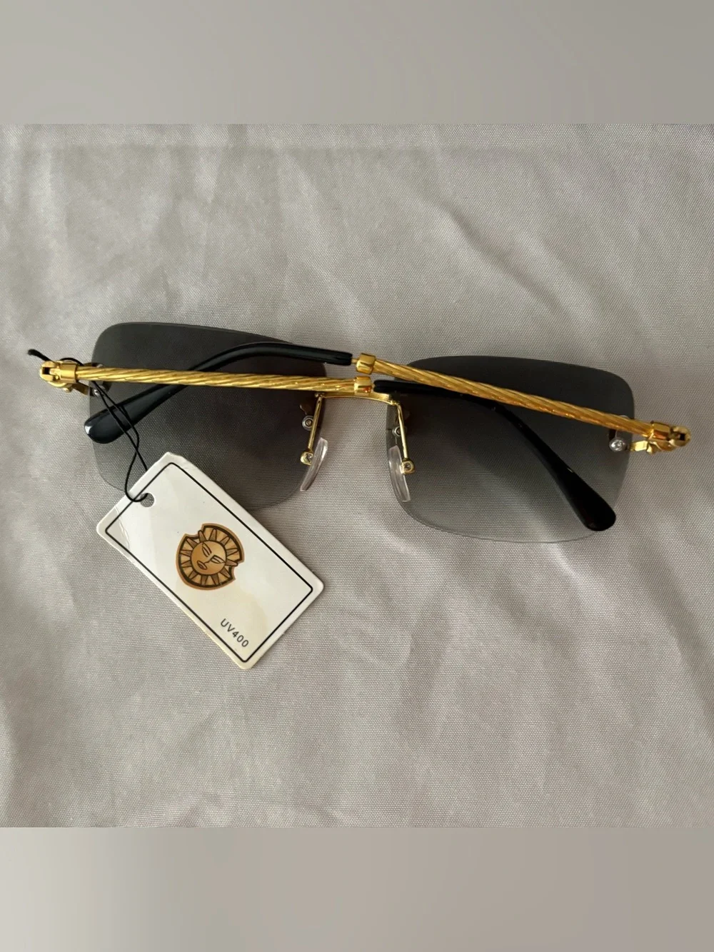 Gold-Accent Black Gradient Rimless Sunglasses - Men